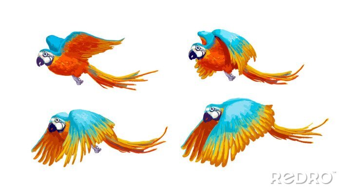 Sticker  Sprite sheet of flying parrot, game art animation