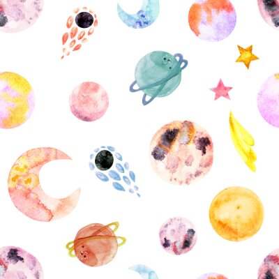 Sticker  Stars in night sky background, space watercolor pattern. Space Galaxy constellation seamless pattern.hand drawn cosmic elements.