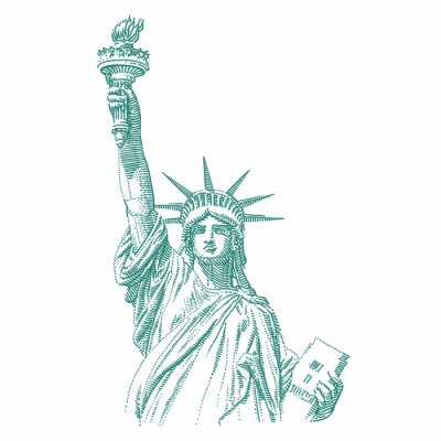 Sticker  Statue of Liberty engraving style illustration. Engraved style drawing. Vector. 
