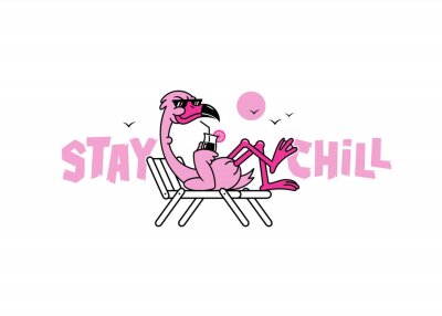 Sticker  STAY CHILL FLAMINGO WITH COCKTAIL WHITE BACKGROUND