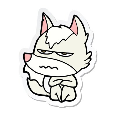 Sticker  sticker of a cartoon annoyed wolf