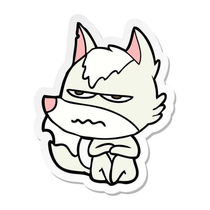 Sticker  sticker of a cartoon annoyed wolf