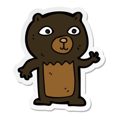 Sticker  sticker of a cartoon waving black bear cub