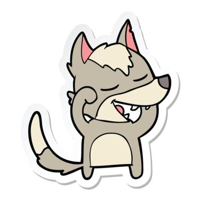 Sticker  sticker of a cartoon wolf laughing