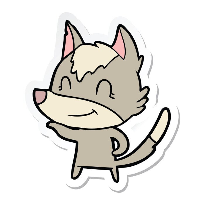 Sticker  sticker of a friendly cartoon wolf