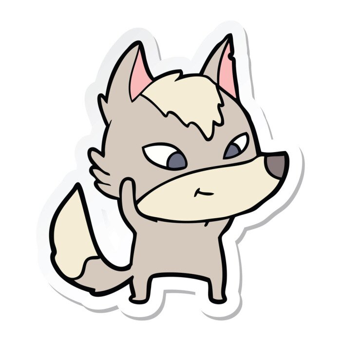 Sticker  sticker of a friendly cartoon wolf