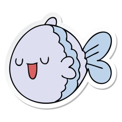 Sticker  sticker of a quirky hand drawn cartoon fish