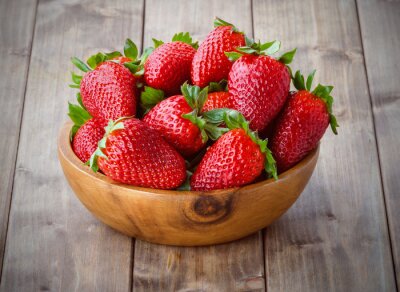 Sticker  strawberries in a wooden bowl