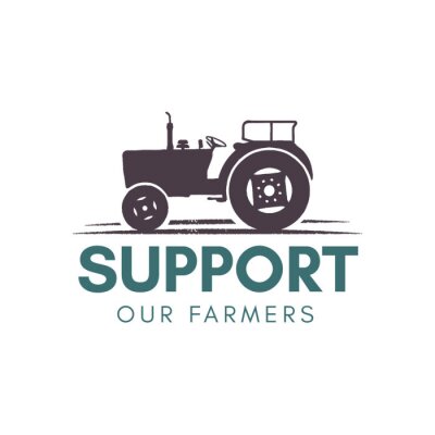 Sticker  Support our farmer logo template. Farming badge with tractor. Stock vector badge