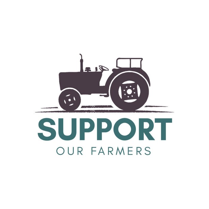Sticker  Support our farmer logo template. Farming badge with tractor. Stock vector badge