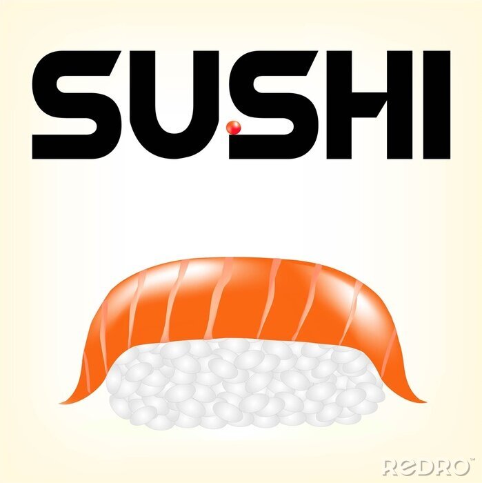 Sticker  Sushi cuisine japonaise savoureuse, sushi avec un saumon frais, collation avec du poisson, caviar rouge - une délicatesse, un produit alimentaire utile de la mer, le poisson rouge avec du riz