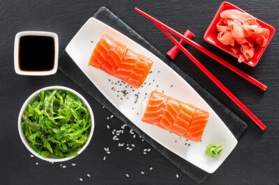 Sticker  Sushi, vert, algue, salade, ardoise, table