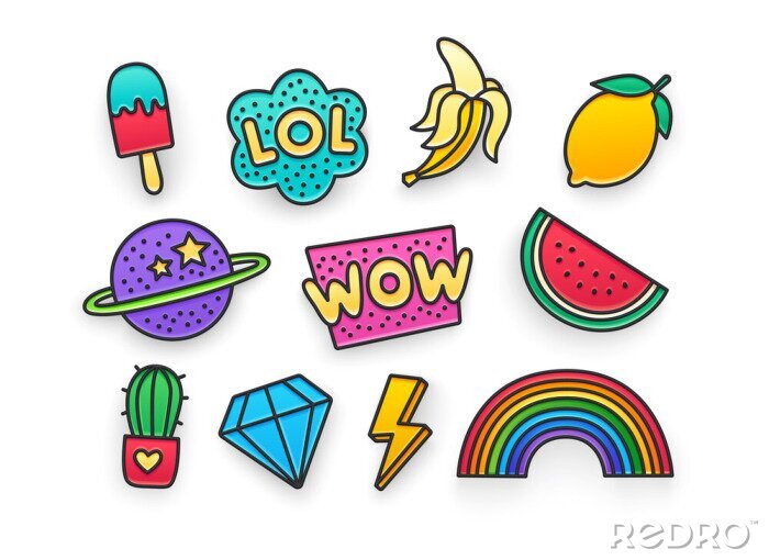 Sticker  Symboles colorés simples avec un caractère joyeux