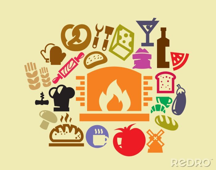 Sticker  Symboles culinaires colorés autour du graphique du four
