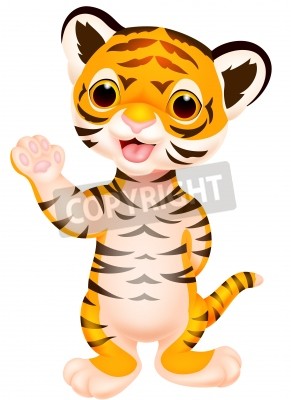 Sticker  Sympathique petit tigre agitant sa patte