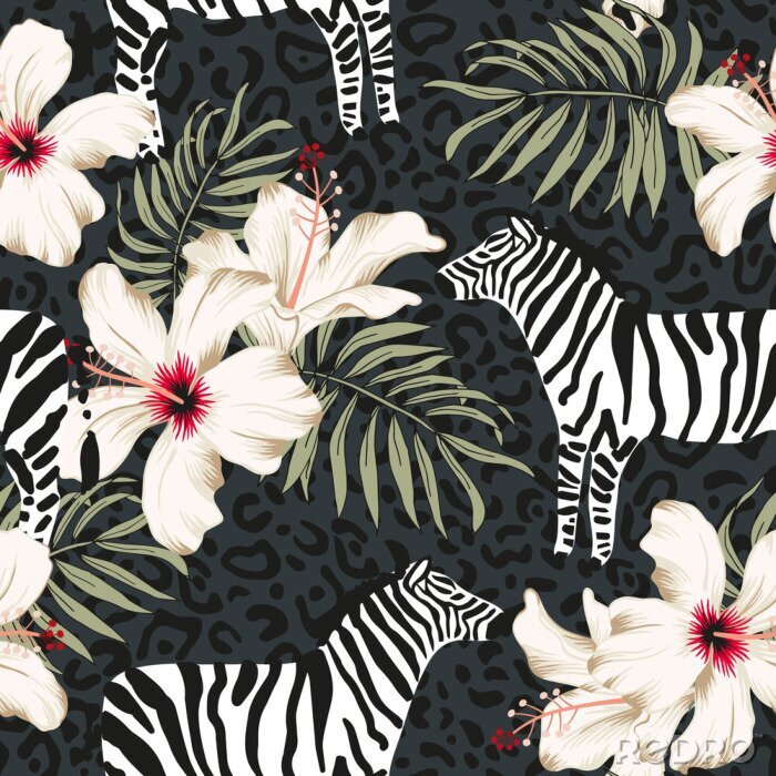 Sticker  Taches de zèbre et plantes tropicales