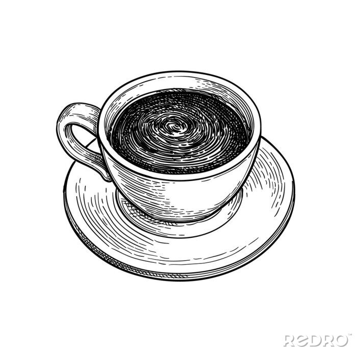 Sticker  Tasse à café dessin noir et blanc
