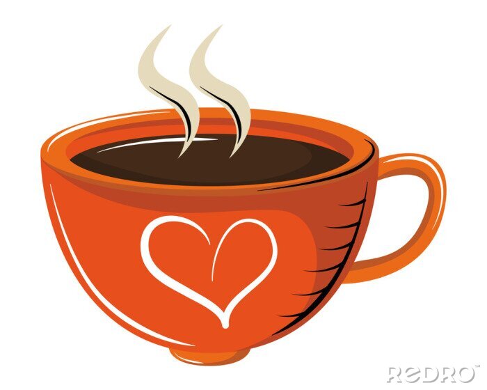 Sticker  Tasse à café orange avec coeur