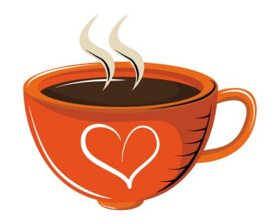 Sticker  Tasse à café orange avec coeur