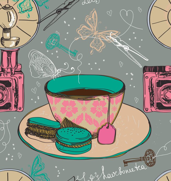 Sticker  Tasse de thé anglaise sur fond gris