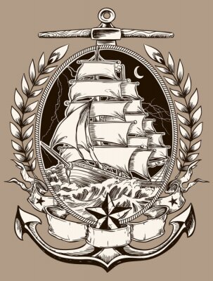 Tattoo Pirate Ship de style à Crest