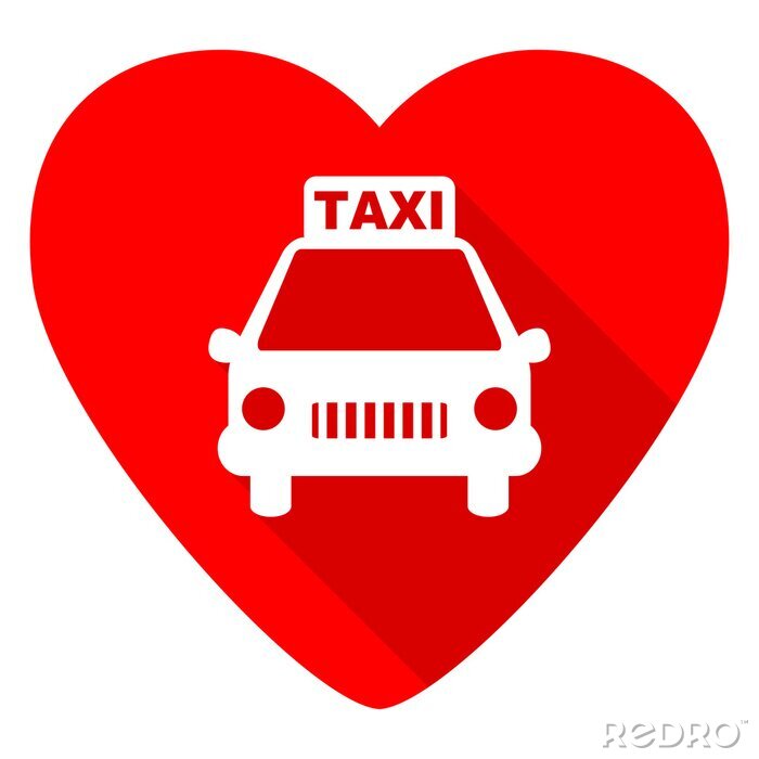 Sticker  Taxi rouge coeur valentine icone plat