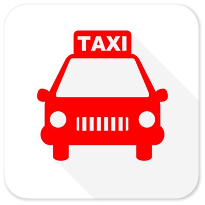 Sticker  Taxi rouge plat icône avec de longues ombres sur fond blanc