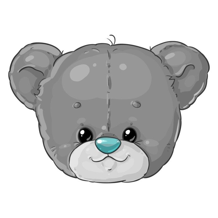 Sticker  Teddy bear boy grey head. Cute children's character.