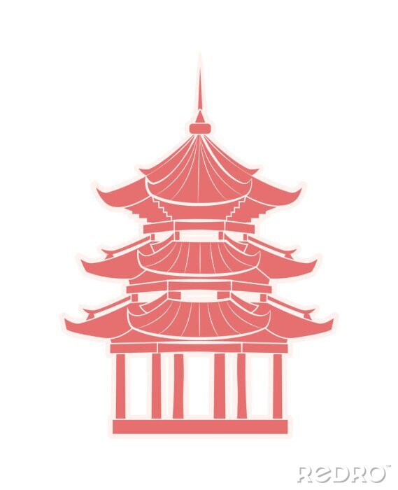 Sticker  Temple chinois avec autocollant de voyage pagode isolé