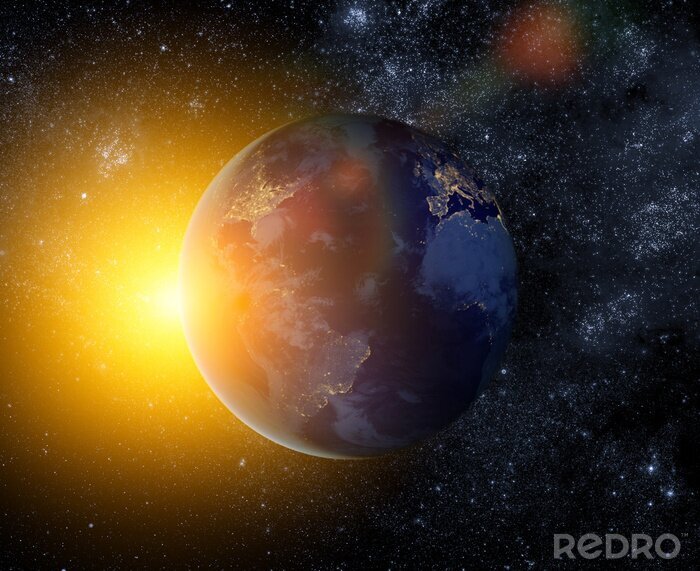 Sticker  Terre illuminée par les graphismes réalistes du soleil