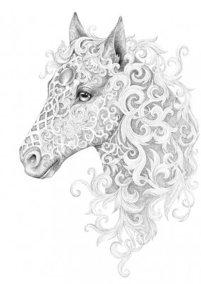 Sticker  Tête de cheval avec crinière faite d'ornements