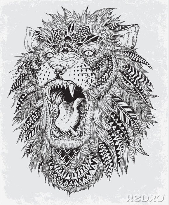 Sticker  Tête de lion d'un lion avec des plumes dans la crinière