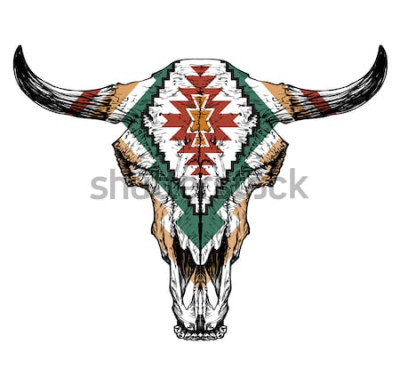 Sticker  Tête de taureau dessinée avec ornement ethnique