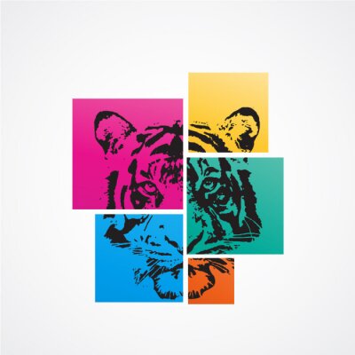 Sticker  Tête de tigre en carrés de couleur