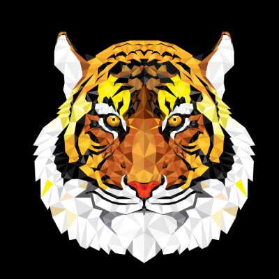 Sticker  Tête de tigre motifs géométriques fond noir