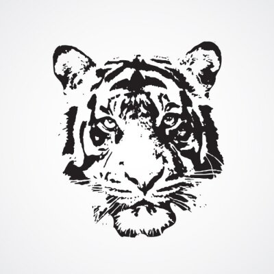 Sticker  Tête de tigre portrait noir et blanc