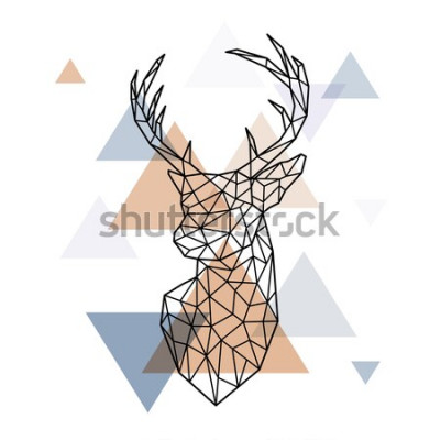 Sticker  Tête géométrique du cerf scandinave. Style polygonal. Style scandinave.