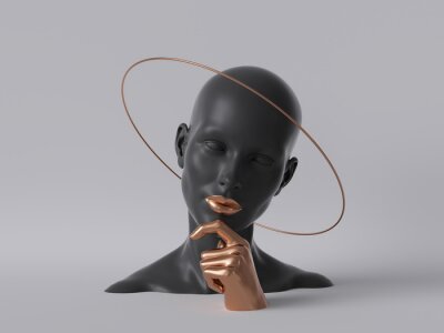 Tête humaine 3D en matériau sombre