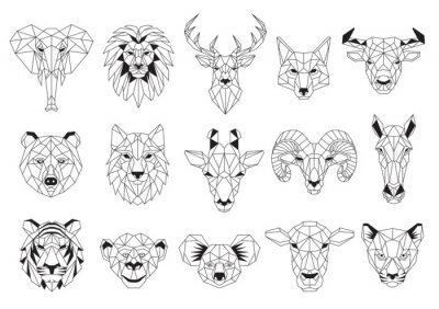 Sticker  Têtes d'animaux géométriques en noir et blanc