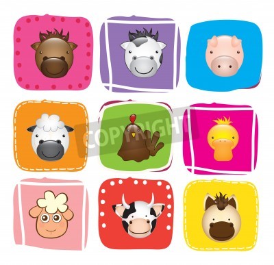Sticker  Têtes d'animaux sur des champs colorés