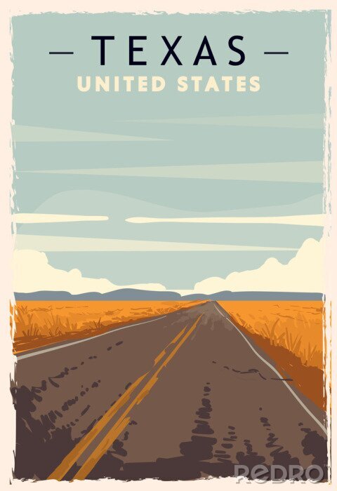 Sticker  Texas retro poster. USA Texas travel illustration.