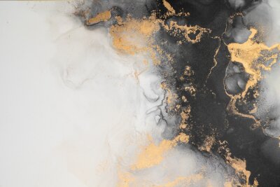 Papier peint  Texture marbre noir et blanc aux touches dorées