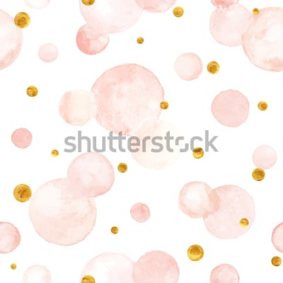 Sticker  Texture vecteur aquarelle. Aquarelle cercles aux couleurs pastel. Modèle sans couture. Aquarelle rose et taches dorées isolés sur fond blanc.