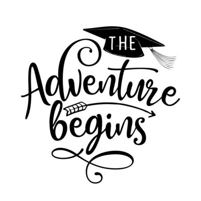 Sticker  The adventure begins - Class of 2020 Congratulations Graduate. Graphics elements for t-shirts.