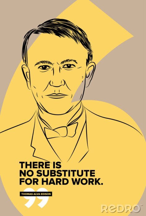 Sticker  Thomas Alva Edison vector sketch illustration with motivational quote.