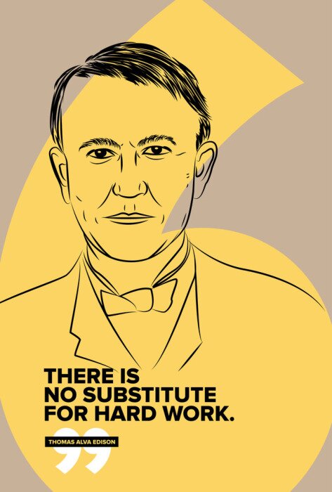 Sticker  Thomas Alva Edison vector sketch illustration with motivational quote.