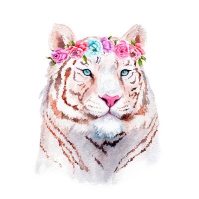 Sticker  Tigre dans une couronne de fleurs