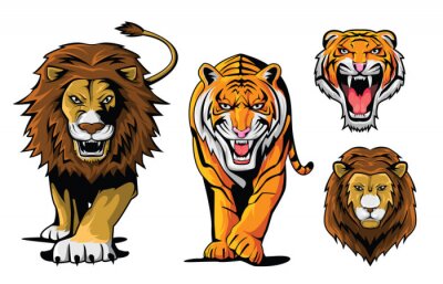 Sticker  Tigre et lion en animation graphique