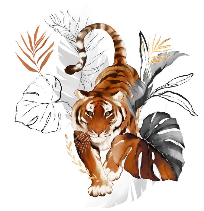 Sticker  Tigre parmi les plantes exotiques