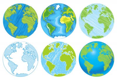 Sticker  Tiré par la main Globe. Illustration Croquis de la planète terre